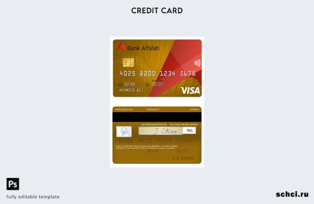 цифровая загрузка шаблона кредитной карты Visa Gold Пакистанского банка Альфала